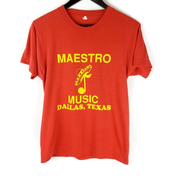 Vintage 80's Maestro Music Dallas TX Logo T Shirt - Picture 1 of 5
